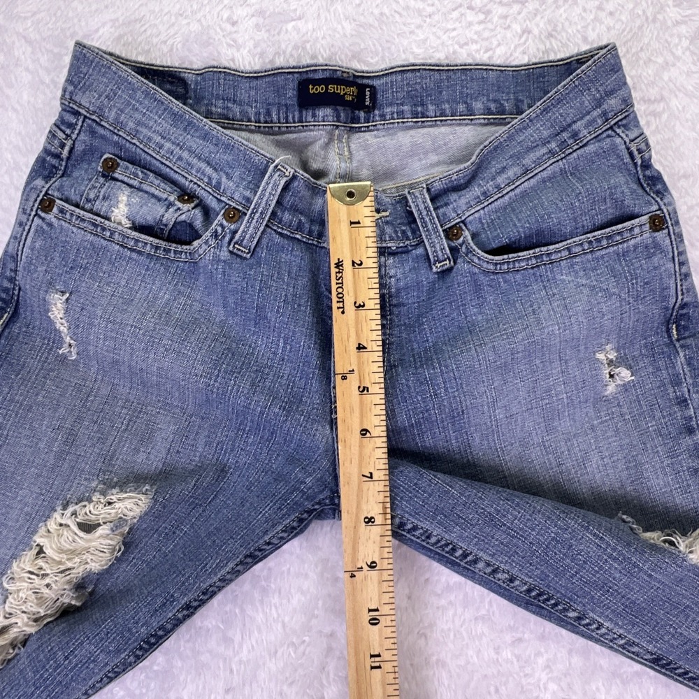 Y2K Levi's 524 Superlow Womens 9M LowRise Distressed Stretch Skinny Jean (30x31) - Picture 7 of 11